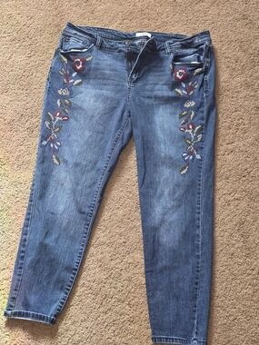 Kensie Blue Jeans with Floral Embroidery